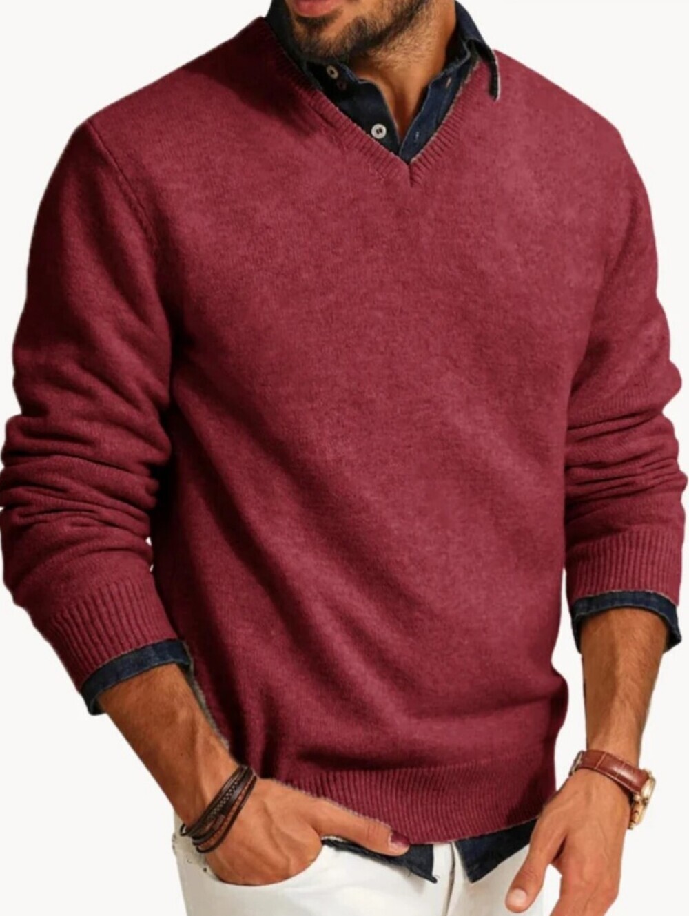 GAP Men's 100% Merino Wool V-Neck Sweater in Wine Red  Size Large Like New